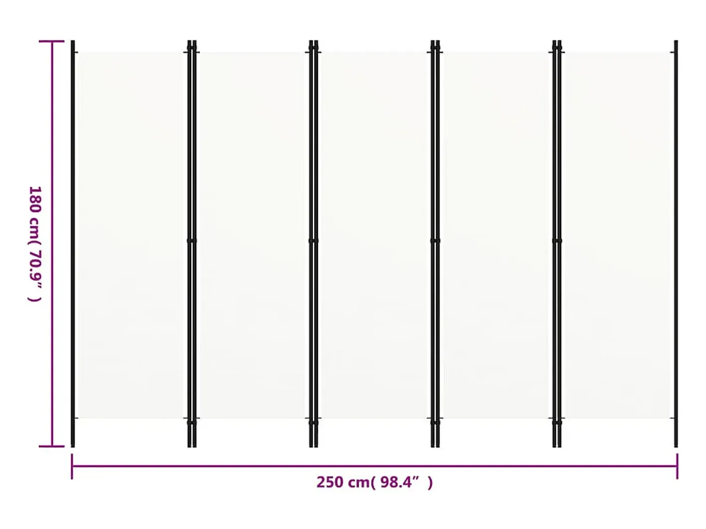 Tabique divisorio de 5 paneles, , 250 x 180 cm Blanco New