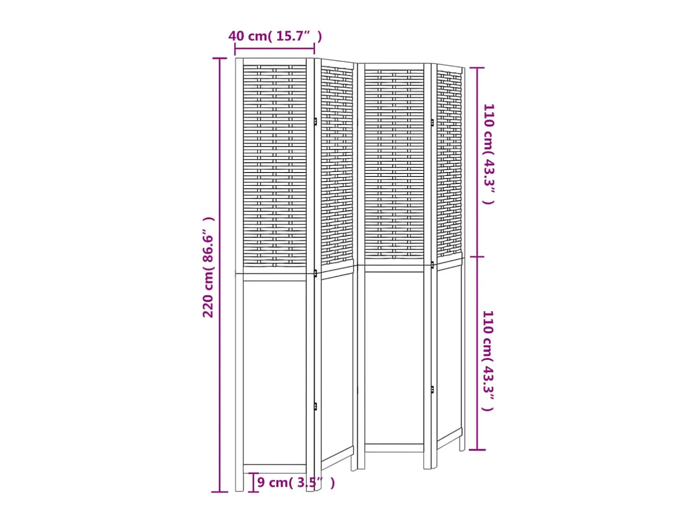Sale Tabique divisorio de 4 paneles en madera maciza de paulownia blanca Blanco