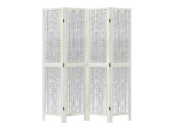 Tabique divisorio de 4 paneles en madera maciza de paulownia blanca Blanco Outlet