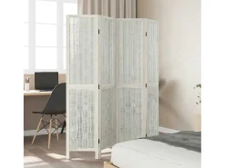 Tabique divisorio de 4 paneles en madera maciza de paulownia blanca Blanco Outlet