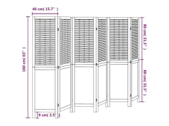 Biombo-Tabique divisorio de 6 paneles en madera maciza de paulownia blanca Blanco