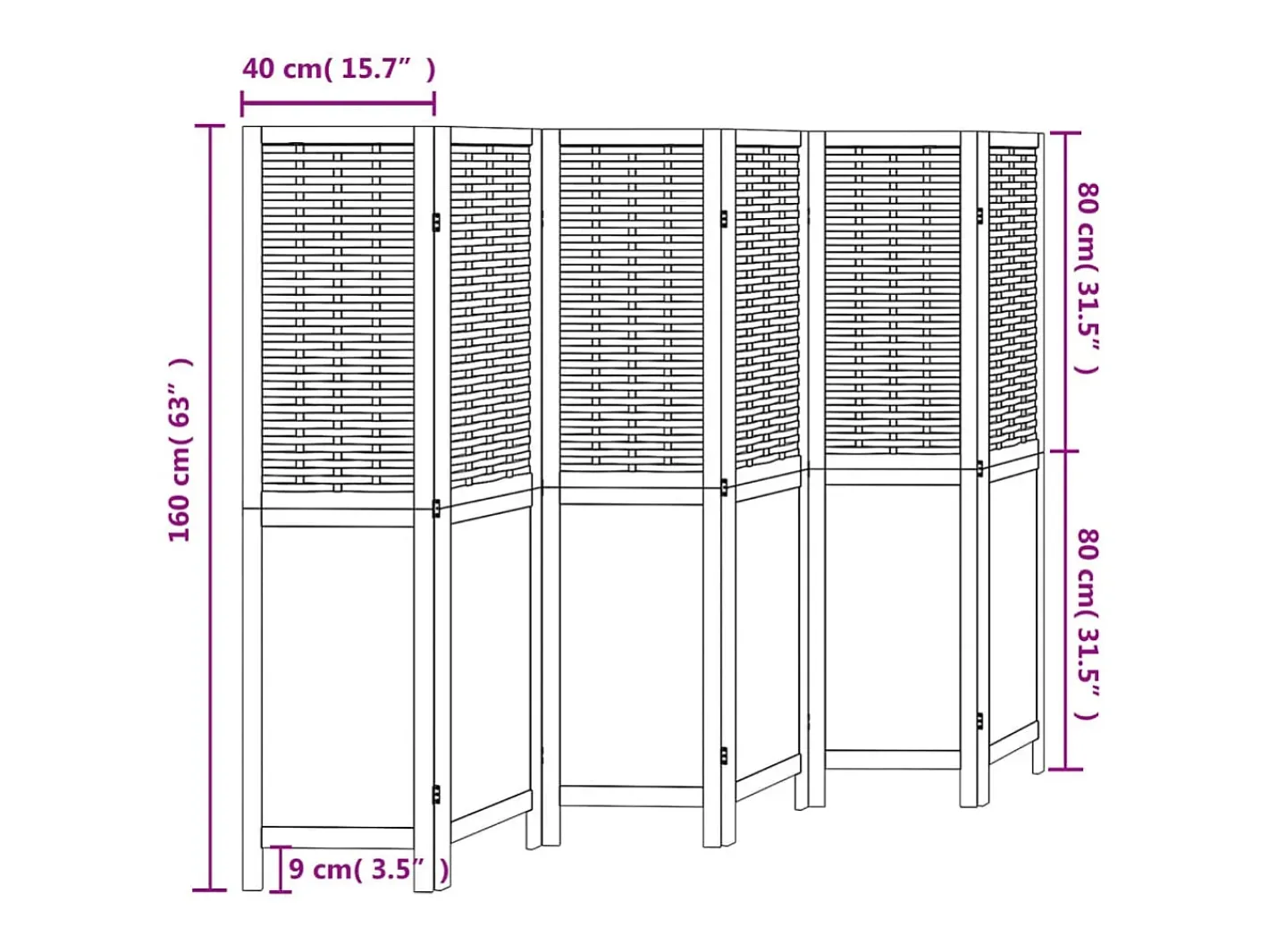 Biombo-Tabique divisorio de 6 paneles en madera maciza de paulownia blanca Blanco