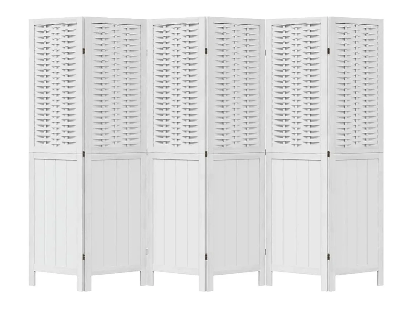 Biombo-Tabique divisorio de 6 paneles en madera maciza de paulownia blanca Blanco