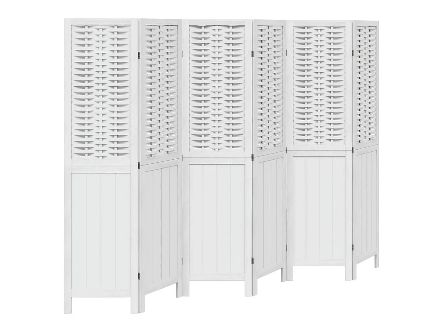 Biombo-Tabique divisorio de 6 paneles en madera maciza de paulownia blanca Blanco