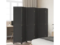 Hot Tabique divisorio de 6 paneles en madera maciza de paulownia negra Negro