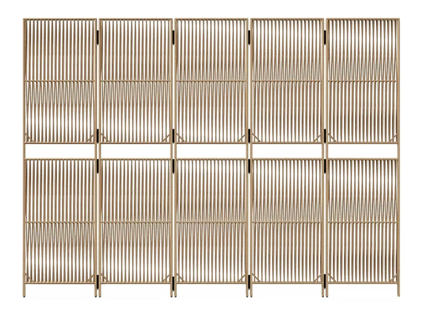 Biombo-Tabique divisorio de 5 paneles de mimbre de resina Beige
