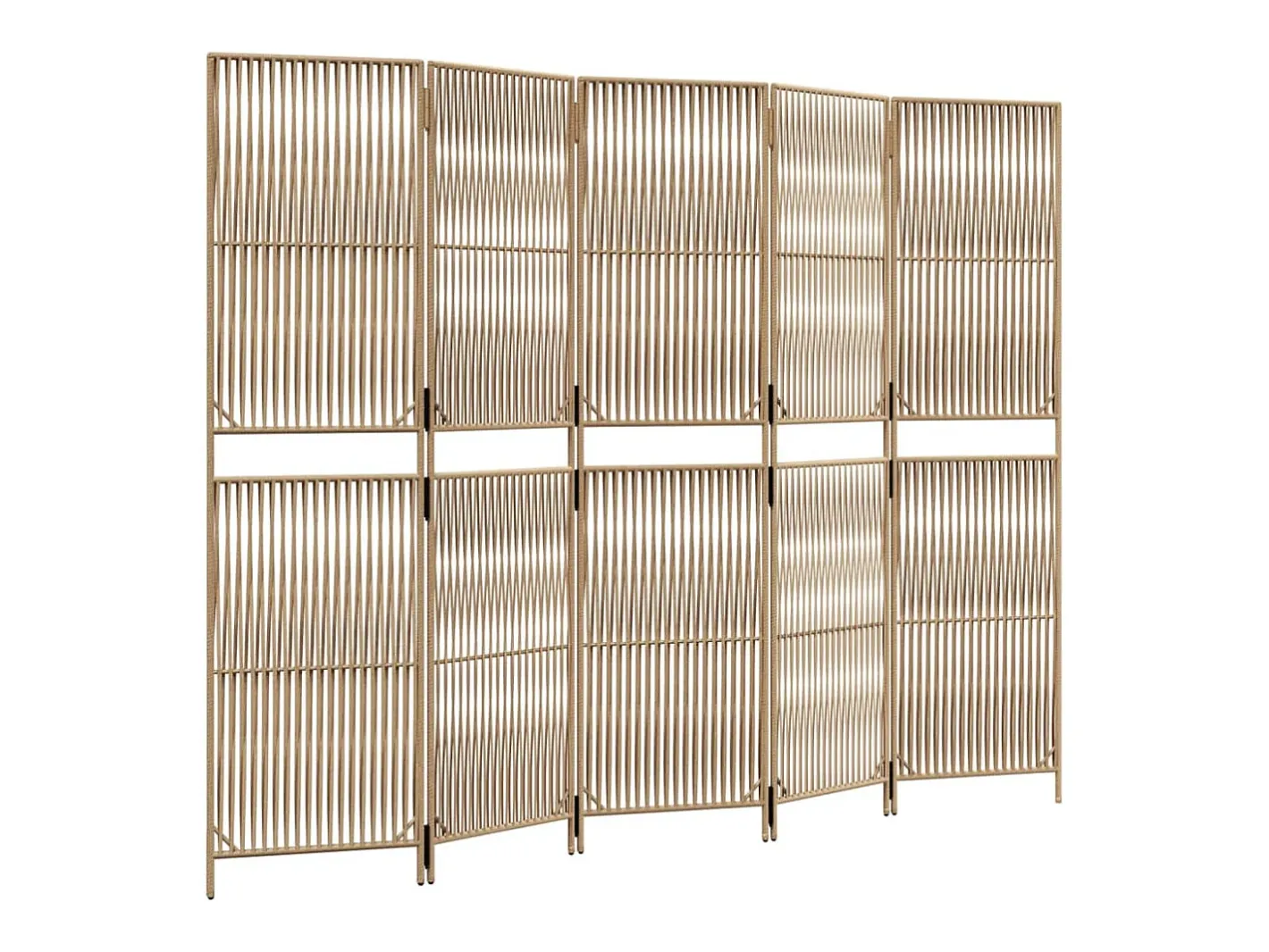 Biombo-Tabique divisorio de 5 paneles de mimbre de resina Beige