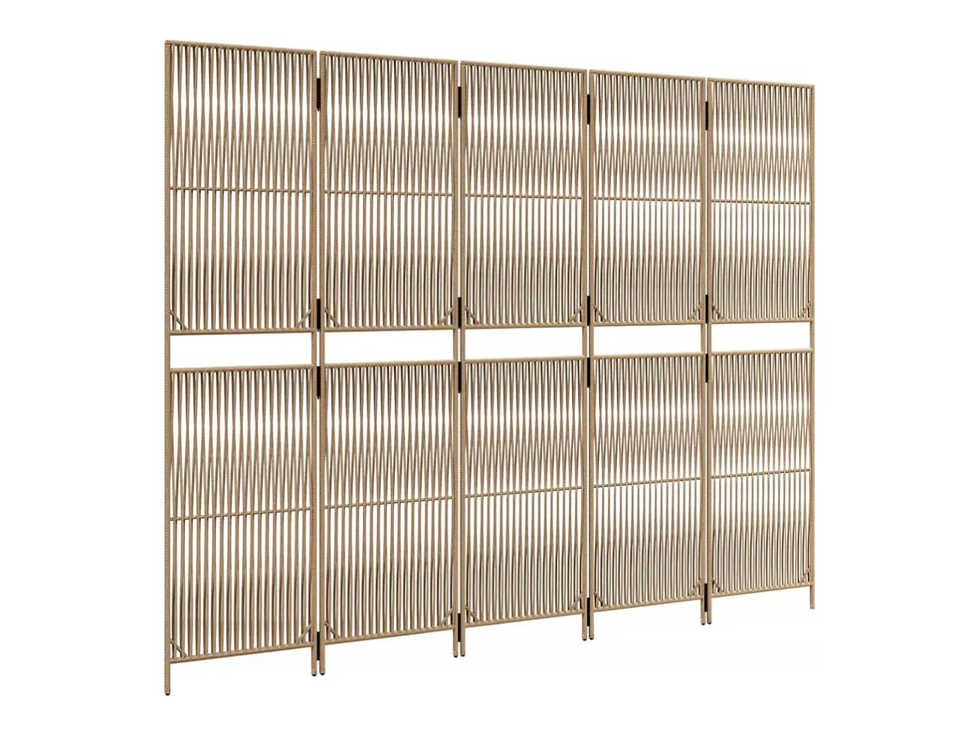 Biombo-Tabique divisorio de 5 paneles de mimbre de resina Beige