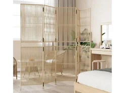 Biombo-Tabique divisorio de 5 paneles de mimbre de resina Beige