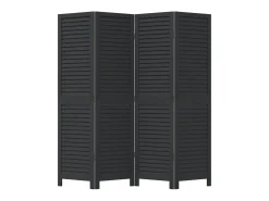 Tabique divisorio de 4 paneles en madera maciza de paulownia negra Negro