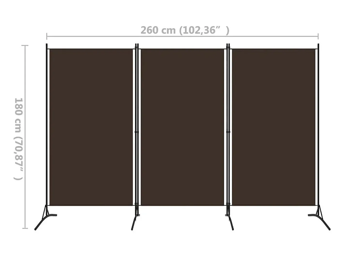 Biombo-Tabique divisorio de 3 paneles Marrón 260x180 cm Marru00f3n