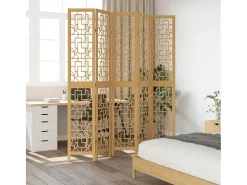 Biombo-Tabique divisorio de 5 paneles en madera maciza de paulownia marrón Marru00f3n