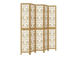 Biombo-Tabique divisorio de 5 paneles en madera maciza de paulownia marrón Marru00f3n