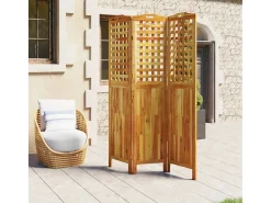 New Tabique divisorio de 3 paneles 121,5x2x180 cm Madera de acacia Marru00f3n
