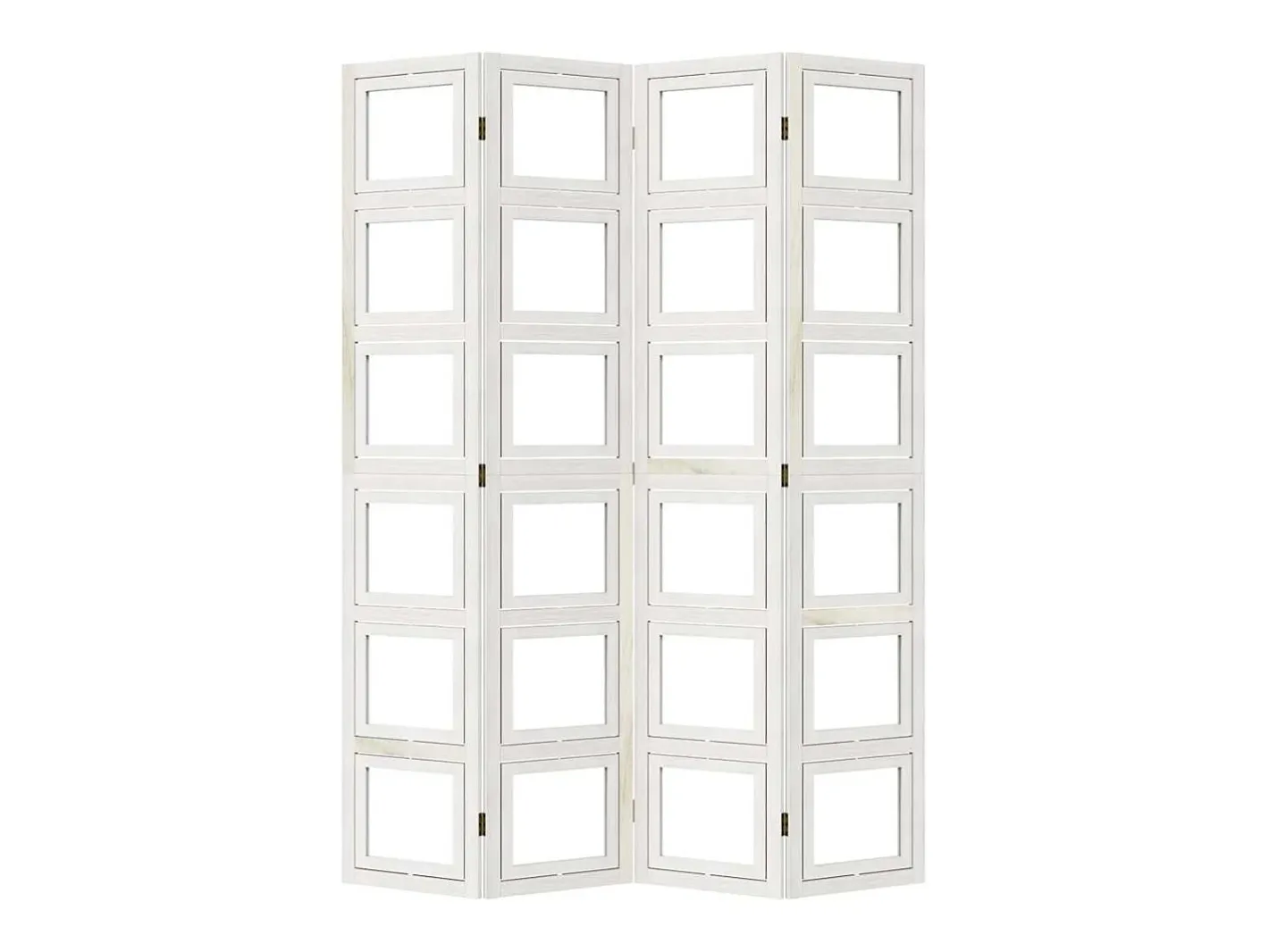 Biombo-Tabique divisorio de 4 paneles en madera maciza de paulownia blanca Blanco