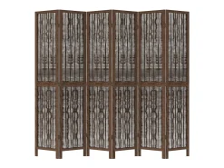 Biombo-Tabique divisorio de 6 paneles en color marrón oscuro fabricado en paulownia maciza Marru00f3n