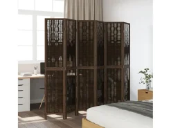 Biombo-Tabique divisorio de 6 paneles en color marrón oscuro fabricado en paulownia maciza Marru00f3n