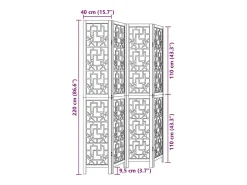 Biombo-Tabique divisorio de 4 paneles en madera maciza de paulownia marrón Marru00f3n