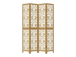 Biombo-Tabique divisorio de 4 paneles en madera maciza de paulownia marrón Marru00f3n