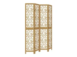Biombo-Tabique divisorio de 4 paneles en madera maciza de paulownia marrón Marru00f3n