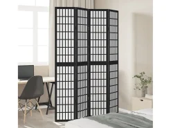 Tabique divisorio de 4 paneles en madera maciza de paulownia negra Negro Discount