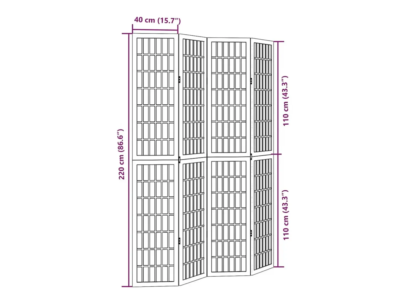 Tabique divisorio de 4 paneles en madera maciza de paulownia negra Negro Discount