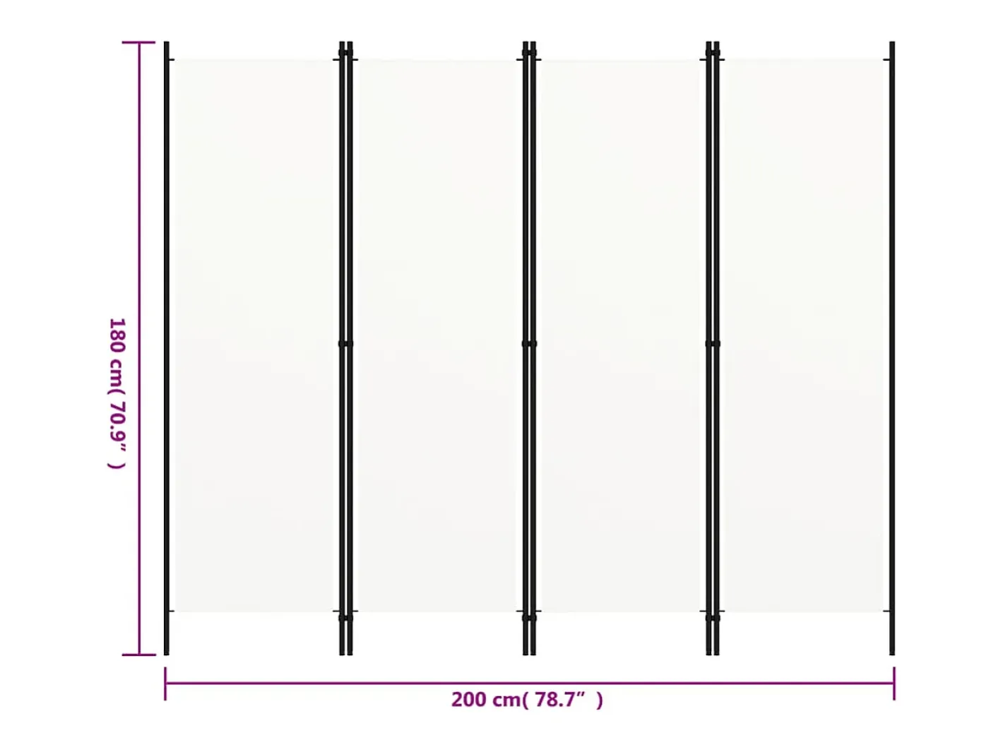 Biombo-Tabique divisorio de 4 paneles 200x180 cm Blanco