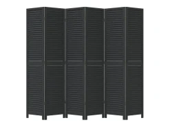 Hot Tabique divisorio de 6 paneles en madera maciza de paulownia negra Negro