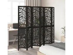 Sale Tabique divisorio de 6 paneles en madera maciza de paulownia negra Negro