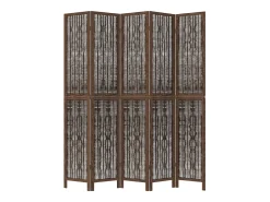 New Tabique divisorio de 5 paneles en marrón oscuro fabricado en paulownia maciza Marru00f3n
