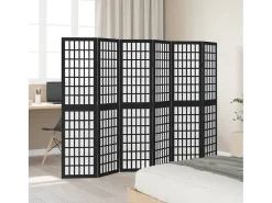 Biombo-Tabique divisorio de 6 paneles en madera maciza de paulownia negra Negro