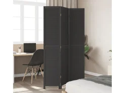 Biombo-Tabique divisorio de 3 paneles en madera maciza de paulownia negra Negro