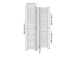 Biombo-Tabique divisorio de 3 paneles en madera maciza de paulownia negra Negro