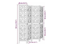 Biombo-Tabique divisorio de 4 paneles en madera maciza de paulownia marrón Marru00f3n