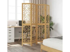 Biombo-Tabique divisorio de 4 paneles en madera maciza de paulownia marrón Marru00f3n