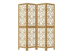 Biombo-Tabique divisorio de 4 paneles en madera maciza de paulownia marrón Marru00f3n