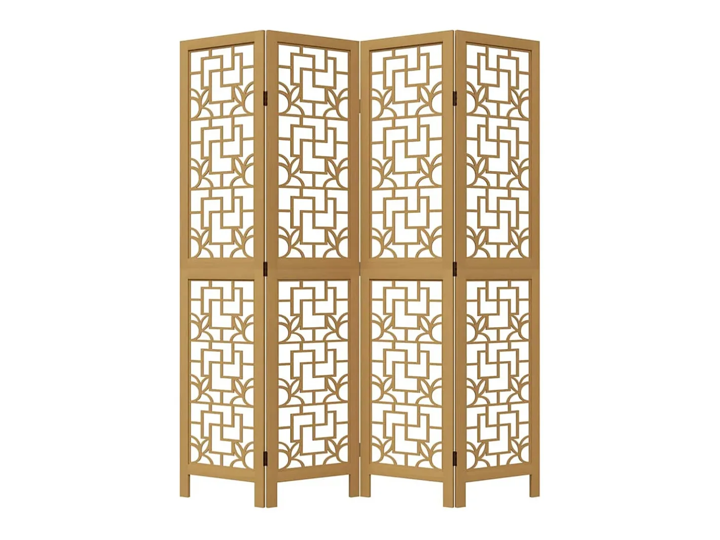 Biombo-Tabique divisorio de 4 paneles en madera maciza de paulownia marrón Marru00f3n