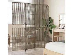 Biombo-Tabique divisorio de mimbre de resina de 4 paneles Gris