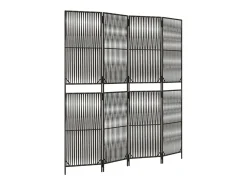 Biombo-Tabique divisorio de mimbre de resina de 4 paneles Gris