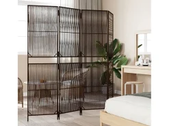 Biombo-Tabique divisorio de mimbre de resina marrón de 4 paneles Marru00f3n