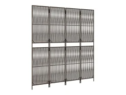 Biombo-Tabique divisorio de mimbre de resina marrón de 4 paneles Marru00f3n