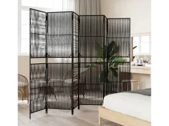 Biombo-Tabique divisorio de mimbre de resina negra de 6 paneles Negro