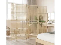 Biombo-Tabique divisorio de mimbre de resina de 6 paneles Beige