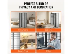 Biombo-Tabique Divisorio SucceBuy, Tabique Divisorio Japonés de 3 Paneles, Tabique Japonés Portátil, de Madera, Gira 360°, 120,5 x 170 x 1,9 cm, para Separar Habitaciones Negro