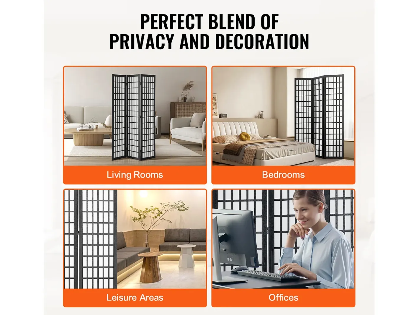 Biombo-Tabique Divisorio SucceBuy, Tabique Divisorio Japonés de 3 Paneles, Tabique Japonés Portátil, de Madera, Gira 360°, 120,5 x 170 x 1,9 cm, para Separar Habitaciones Negro