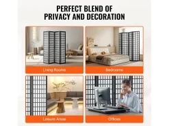 Biombo-Tabique Divisorio SucceBuy, Tabique Divisorio Japonés de 4 Paneles, Tabique Japonés Portátil, de Madera, Gira 360°, 162 x 170 x 1,9 cm, para Separar Habitaciones Negro