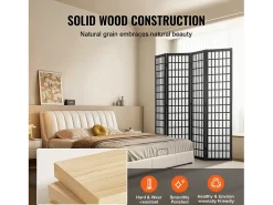 Biombo-Tabique Divisorio SucceBuy, Tabique Divisorio Japonés de 4 Paneles, Tabique Japonés Portátil, de Madera, Gira 360°, 162 x 170 x 1,9 cm, para Separar Habitaciones Negro