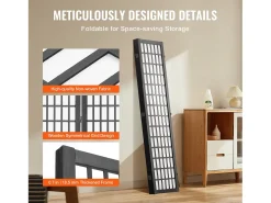 Biombo-Tabique Divisorio SucceBuy, Tabique Divisorio Japonés de 4 Paneles, Tabique Japonés Portátil, de Madera, Gira 360°, 162 x 170 x 1,9 cm, para Separar Habitaciones Negro