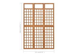 Biombo-Tabique divisorio/celosía de 3 paneles de madera maciza de abeto Marru00f3n