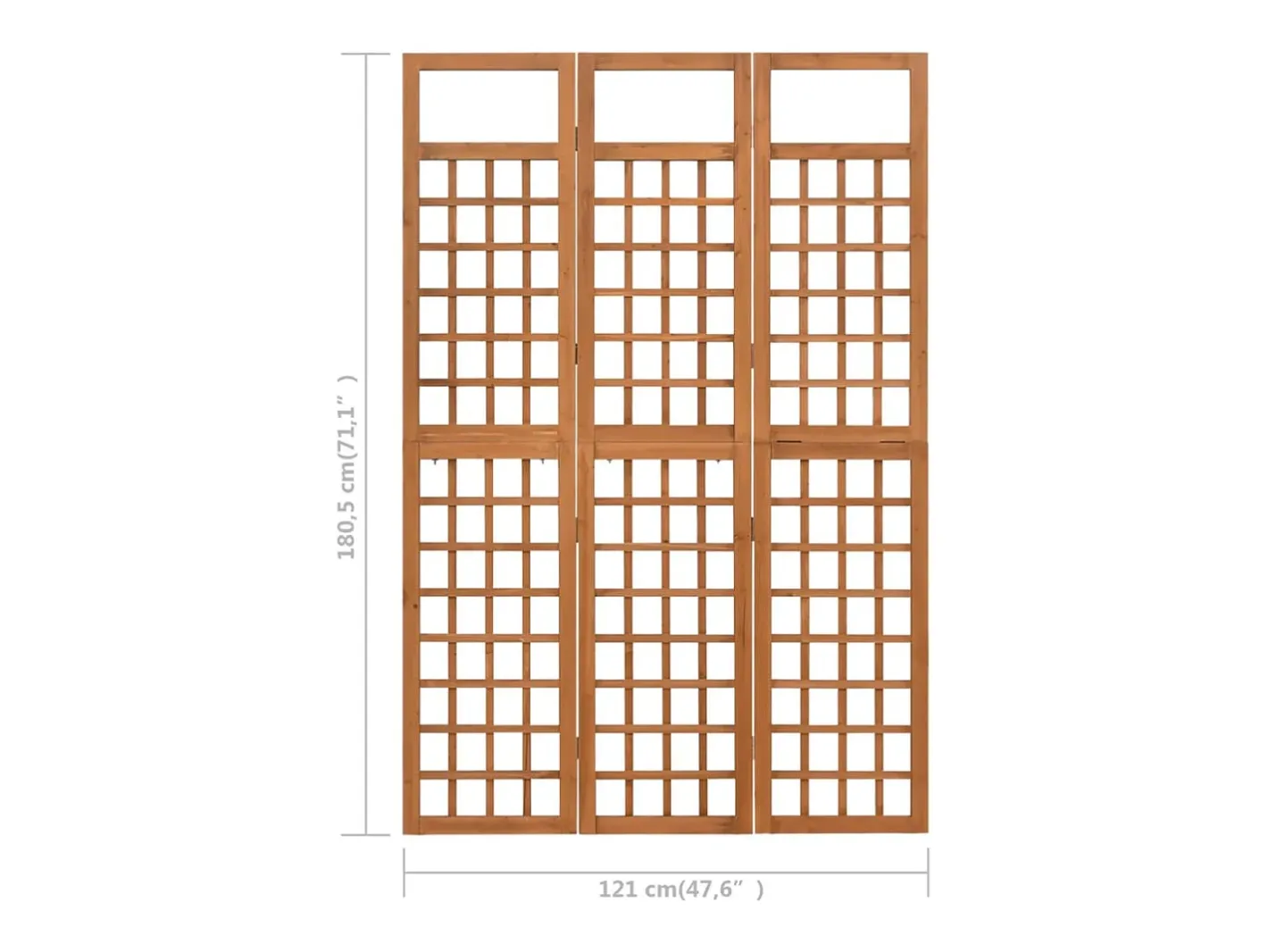Biombo-Tabique divisorio/celosía de 3 paneles de madera maciza de abeto Marru00f3n